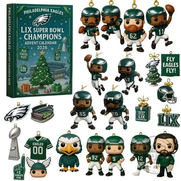 Philadelphia Eagles Super Bowl LIX Champions Advent Calendar 2025 Christmas Ornaments