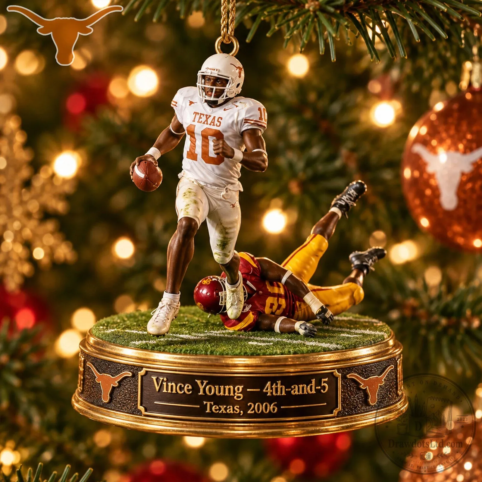Vince Young Texas Longhorns 4th and 5 College Football Christmas Ornament