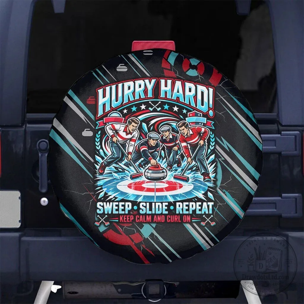 Hurry Hard Curling Sweep Slide Repeat Vintage Retro Sports Quote Spare Tire Cover