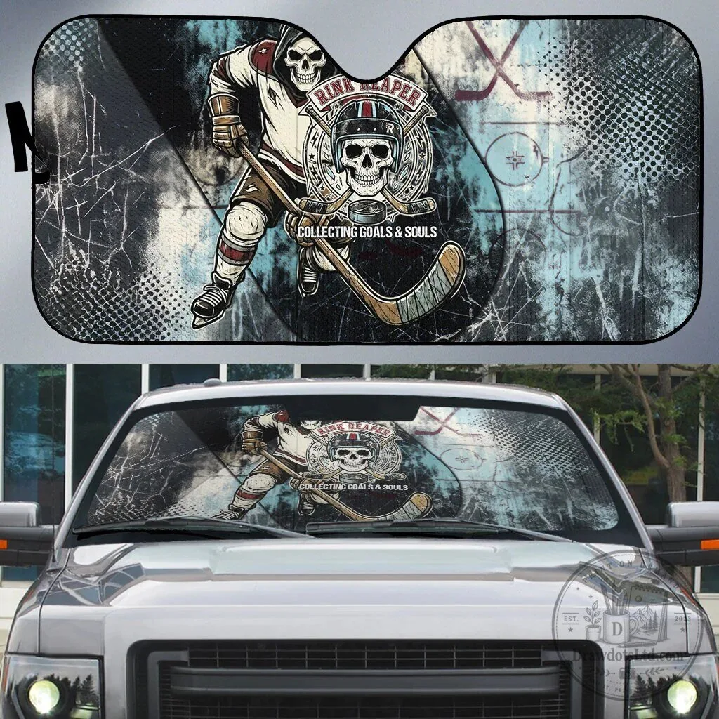 Ice Hockey Rink Reaper Grim Reaper Skeleton Collecting Goals and Souls Car Sunshade