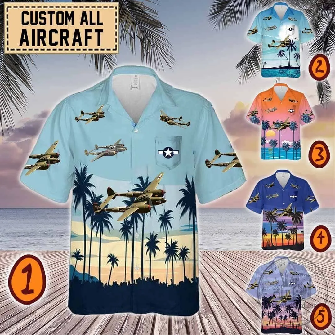 P-38 Lightning World War II Fighter Plane Tropical Beach Hawaiian Shirt