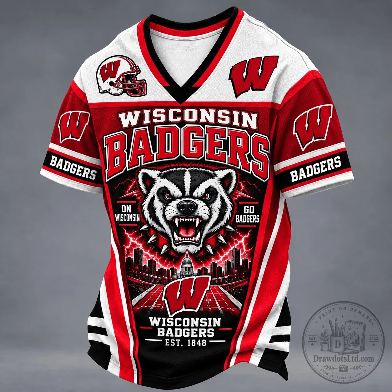 Wisconsin Badgers NCAA Mascot Spirit Football Jersey