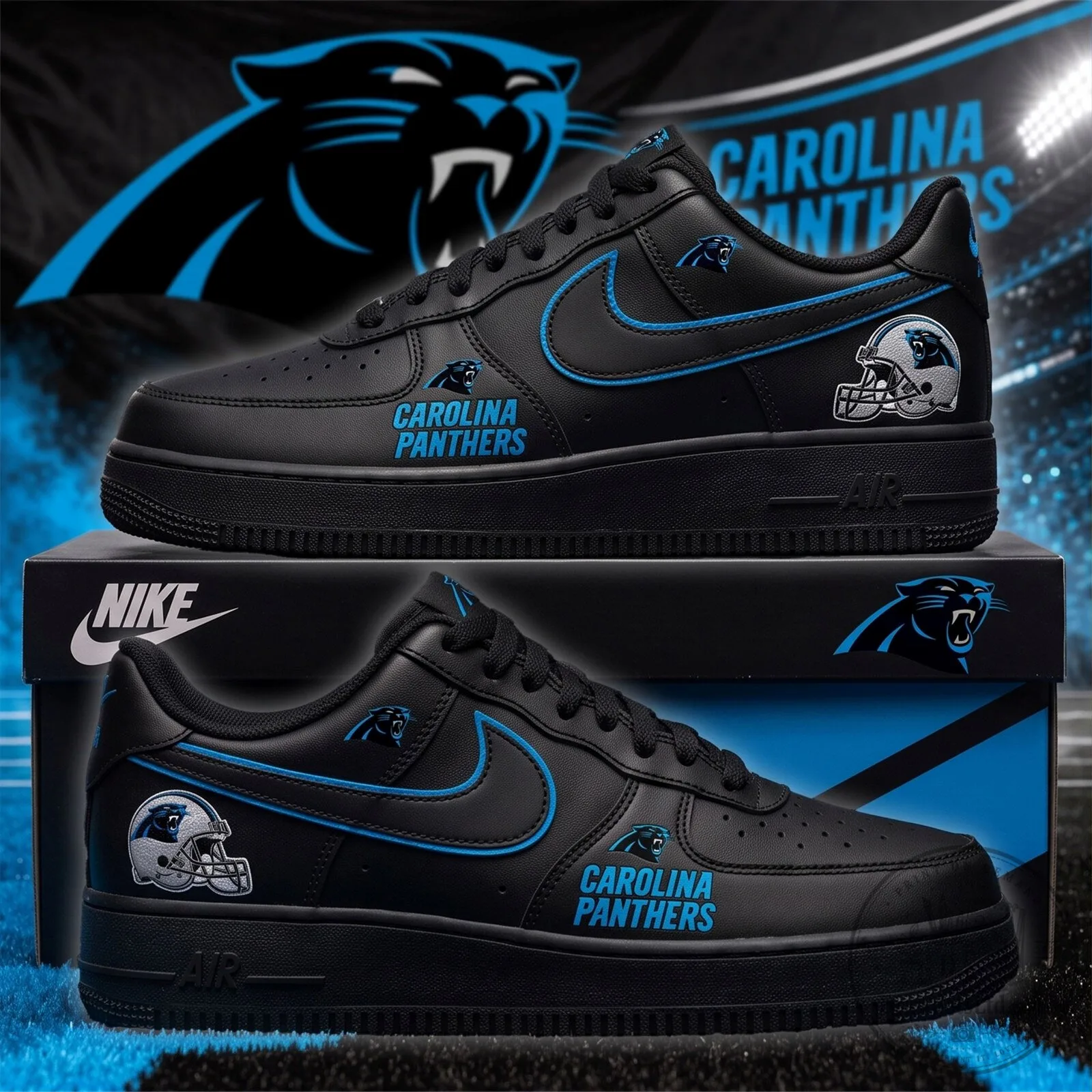 Carolina Panthers Blackout Game Day NFL Football Team Sneakers Shoes