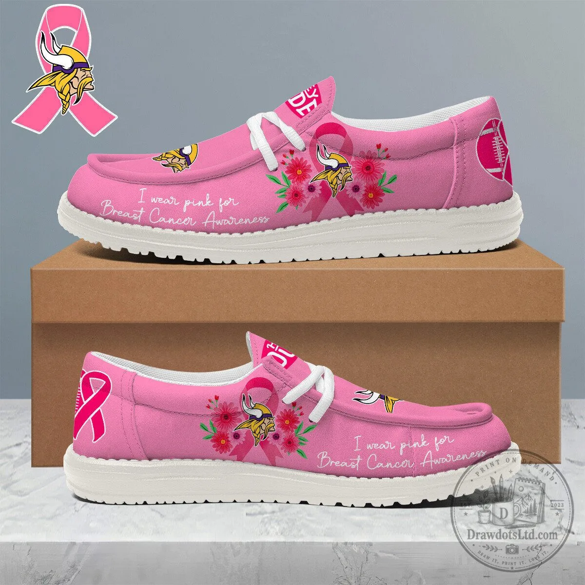 Minnesota Vikings Breast Cancer Awareness Pink Loafer Shoes