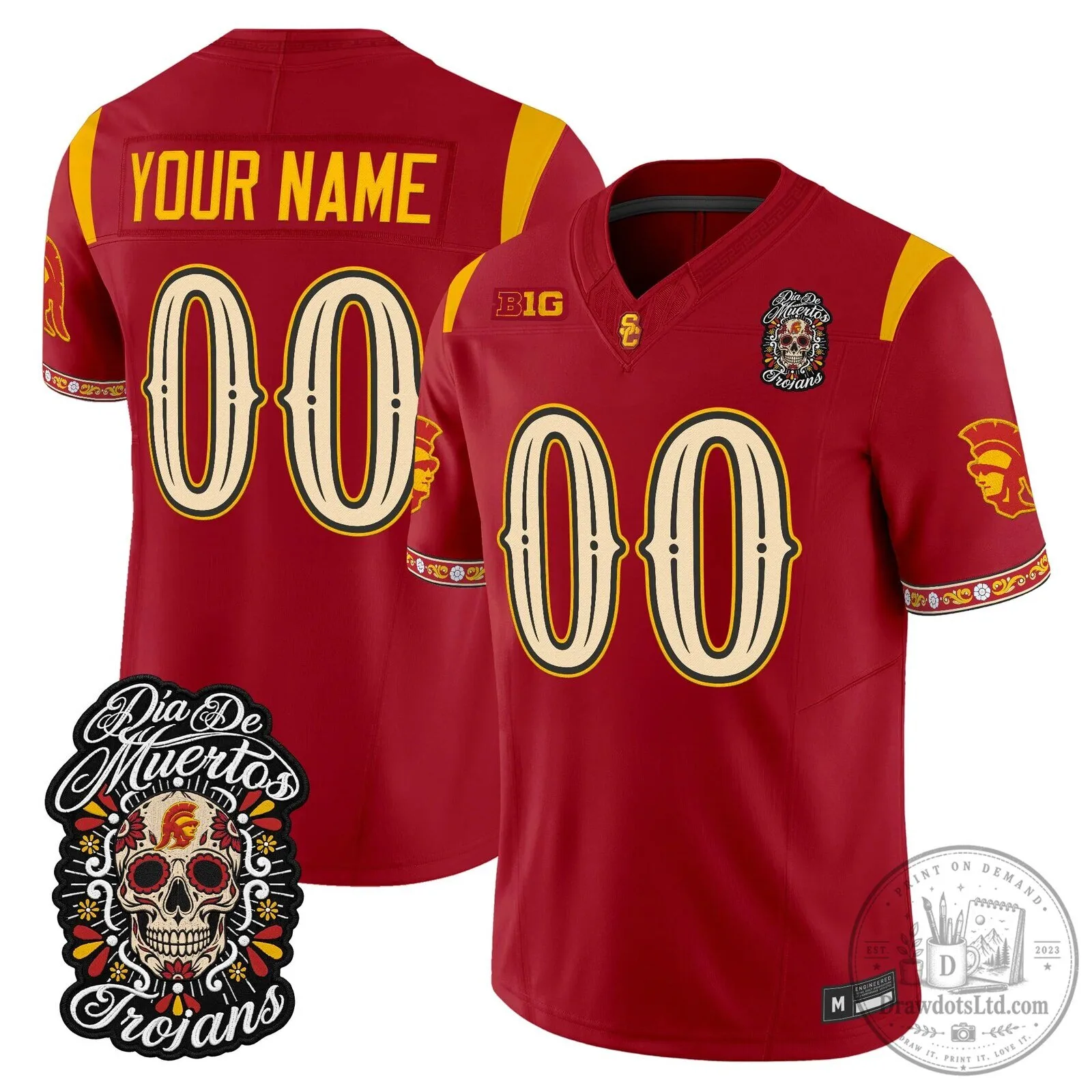 USC Trojans Día de los Muertos Football Jersey with Custom Name and Number