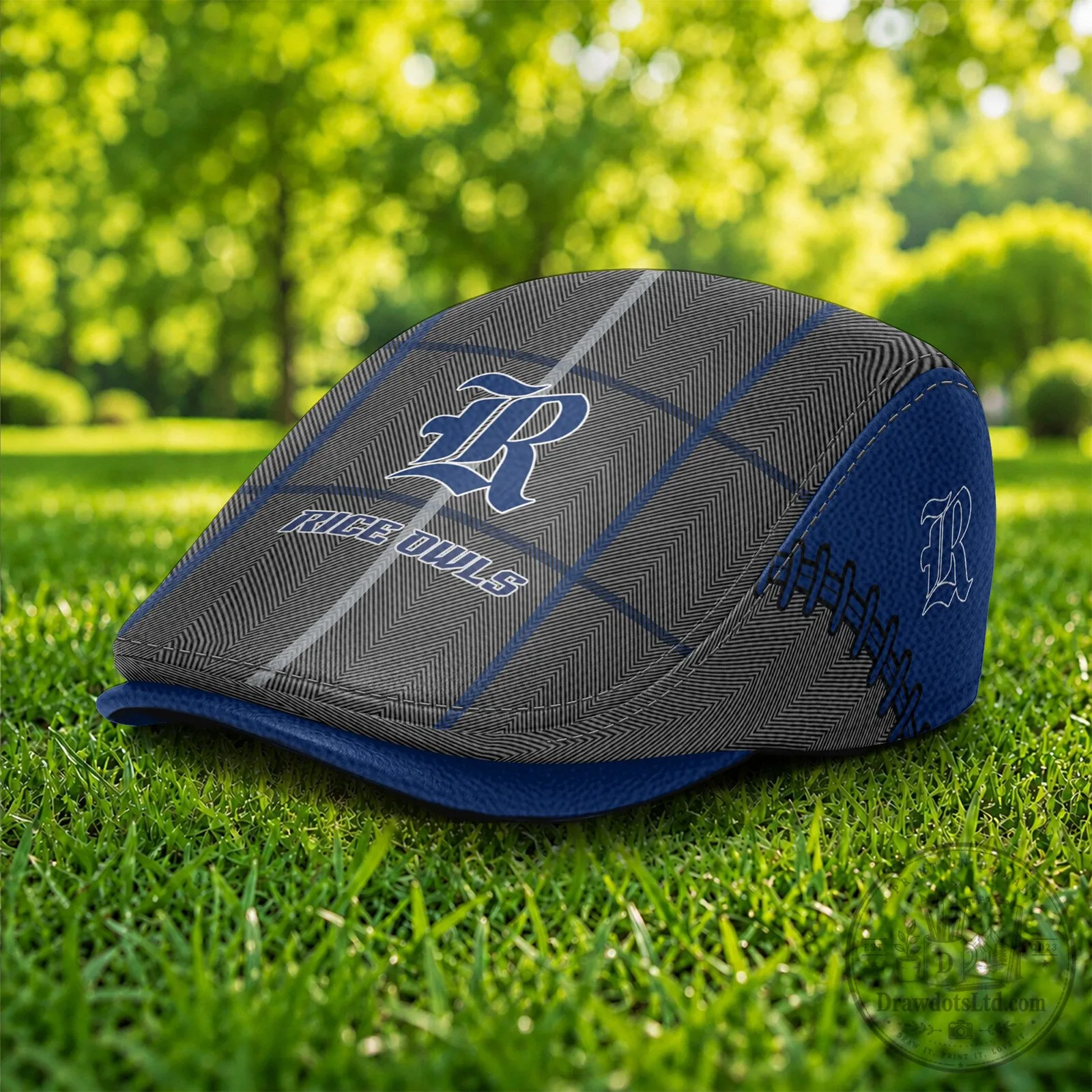 Rice Owls NCAA Blue Plaid Pattern Golf Flat Cap Hat