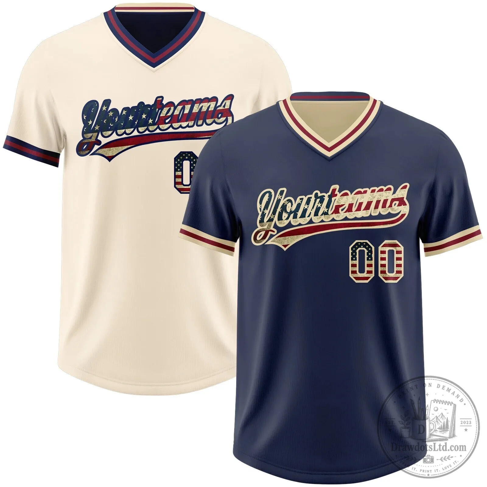 Custom Vintage USA Flag Reversible Baseball Jersey Shirt