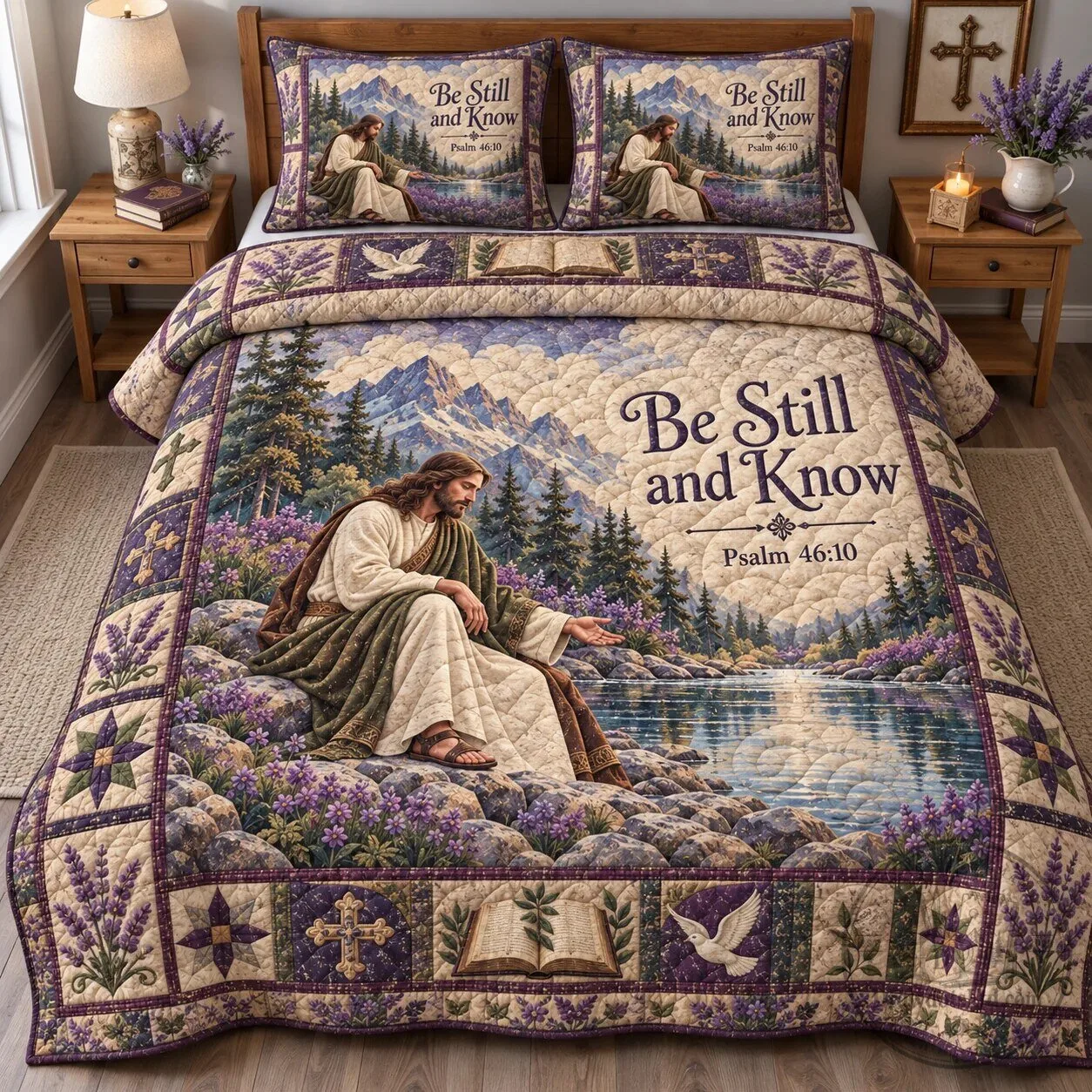 Be Still and Know Jesus Christ Christian Faith Quilted Bedding Set
