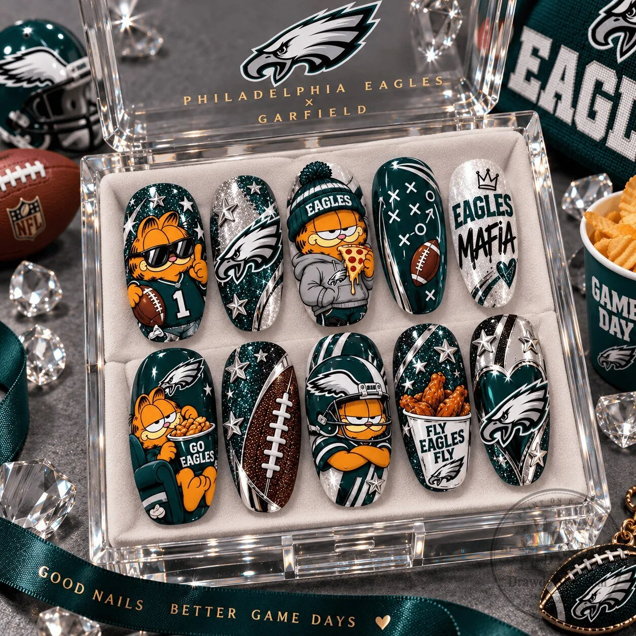 Philadelphia Eagles Football Garfield Character Press-On Nails Set