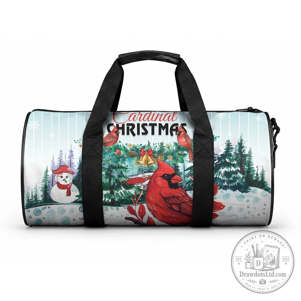 Cardinal Christmas Winter Wonderland Duffle Bag with Snowman and Pine Trees
