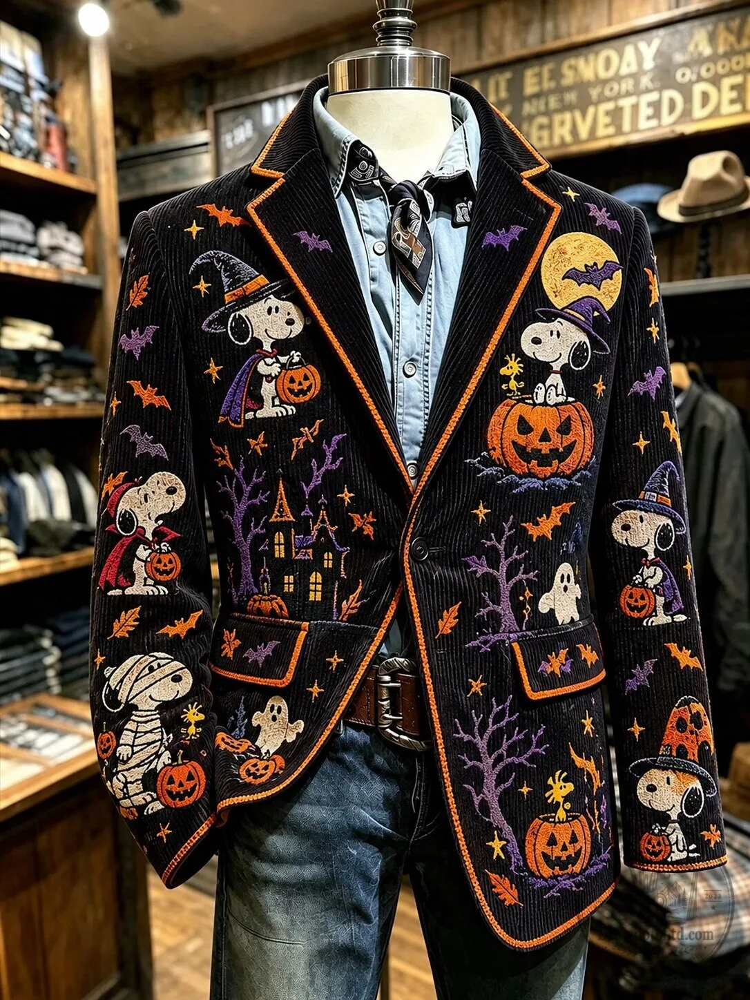 Snoopy Halloween Embroidered Corduroy Blazer Jacket