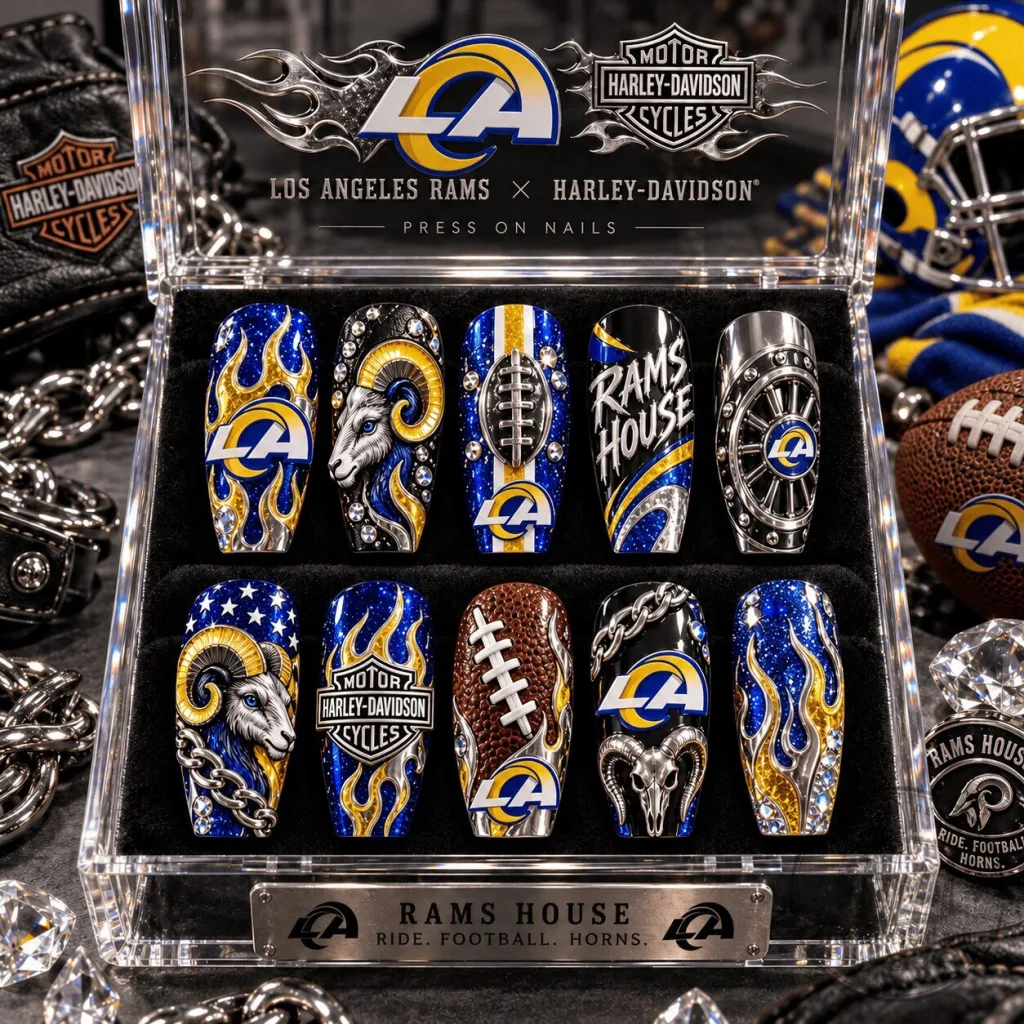 Los Angeles Rams Football Harley-Davidson Flame Press-On Nails Set