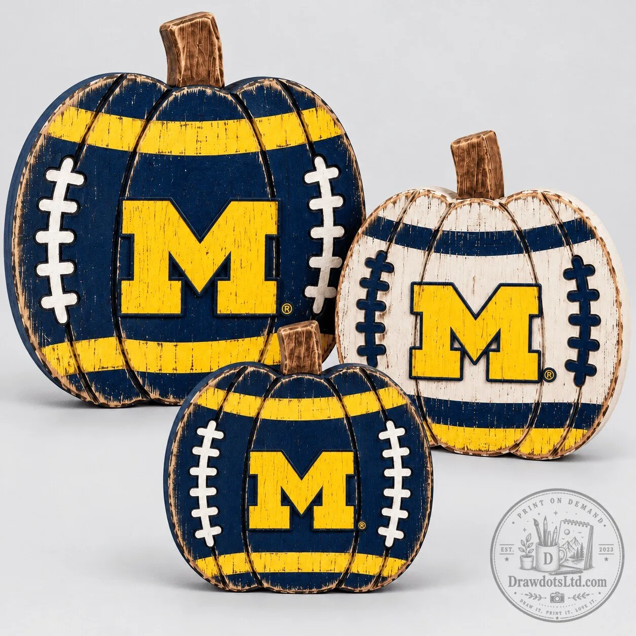 Michigan Wolverines Football Pumpkin Tiered Tray Decor Set