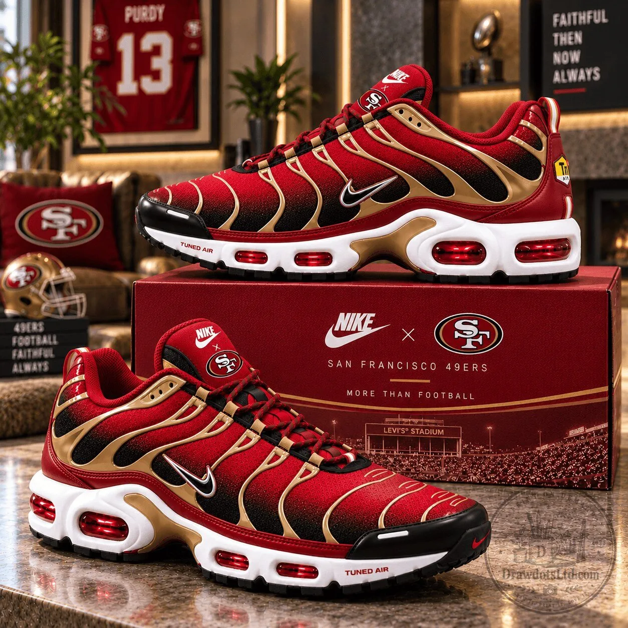 San Francisco 49ers Red and Gold NFL Football Team Fan Shoes