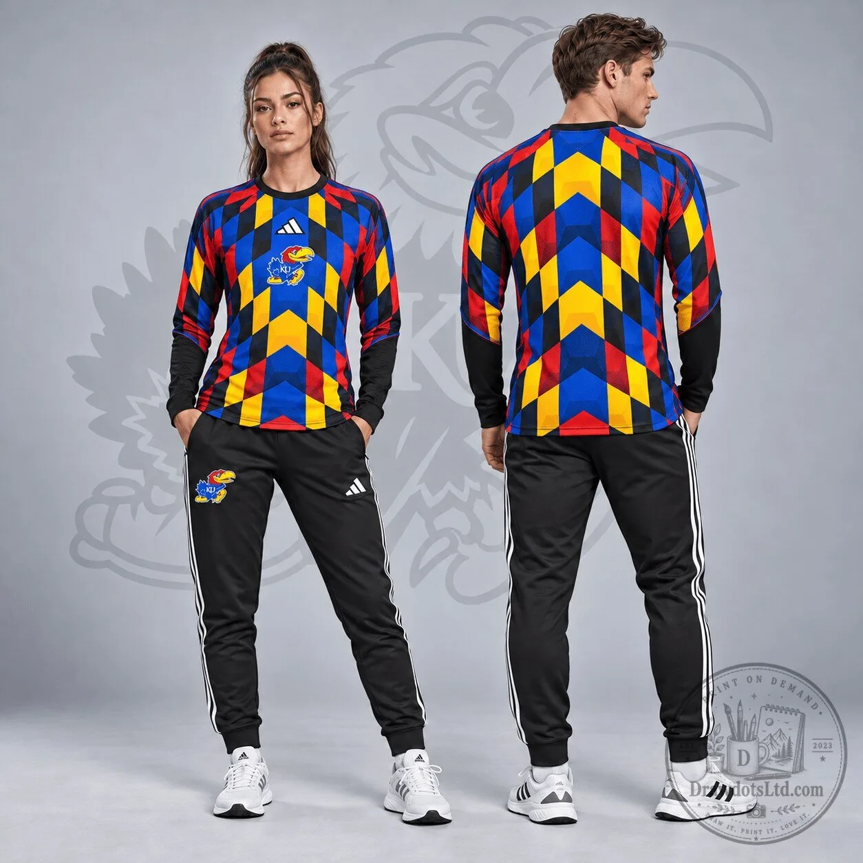 Kansas Jayhawks Diamond Chevron Pattern Long Sleeve Performance Shirt