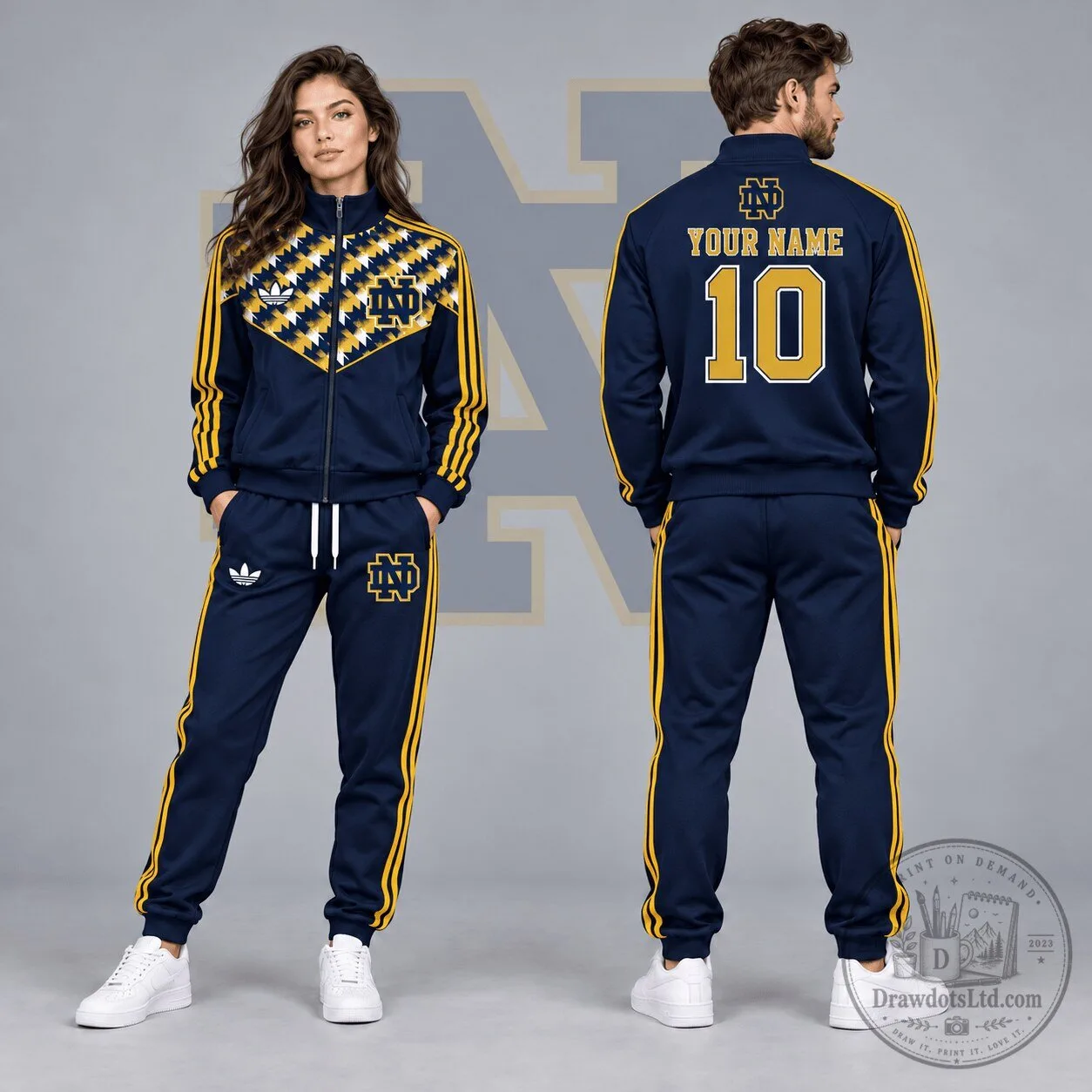 Notre Dame Fighting Irish Personalized Chevron Full-Zip Track Jacket and Jogger Pants Set