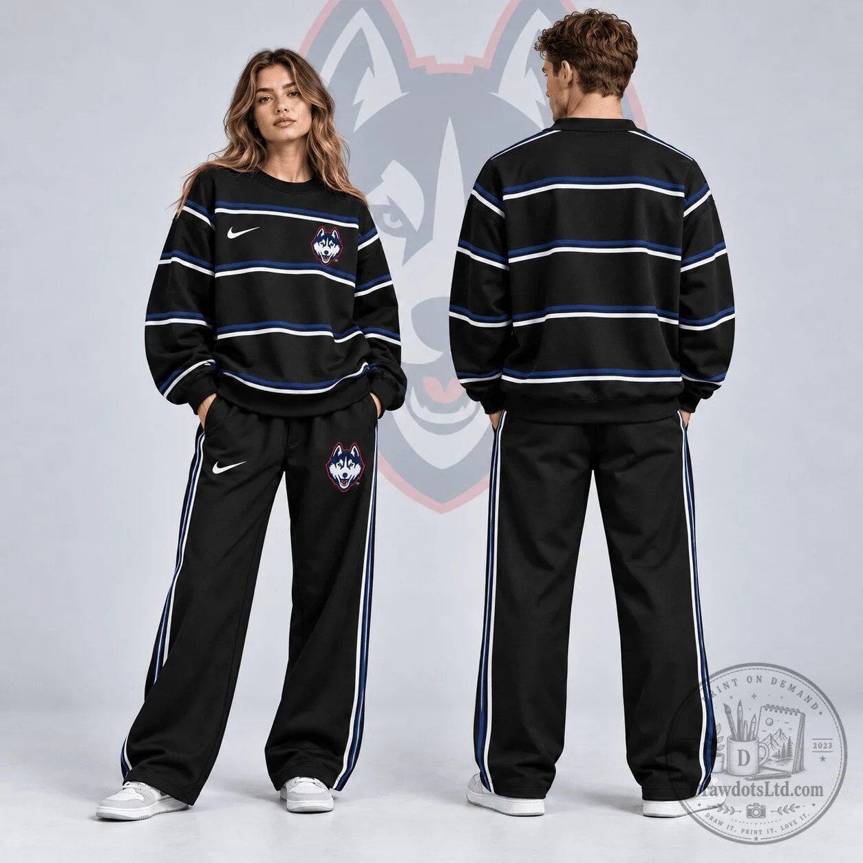 UConn Huskies NCAA Horizontal Stripe Crewneck Sweatshirt