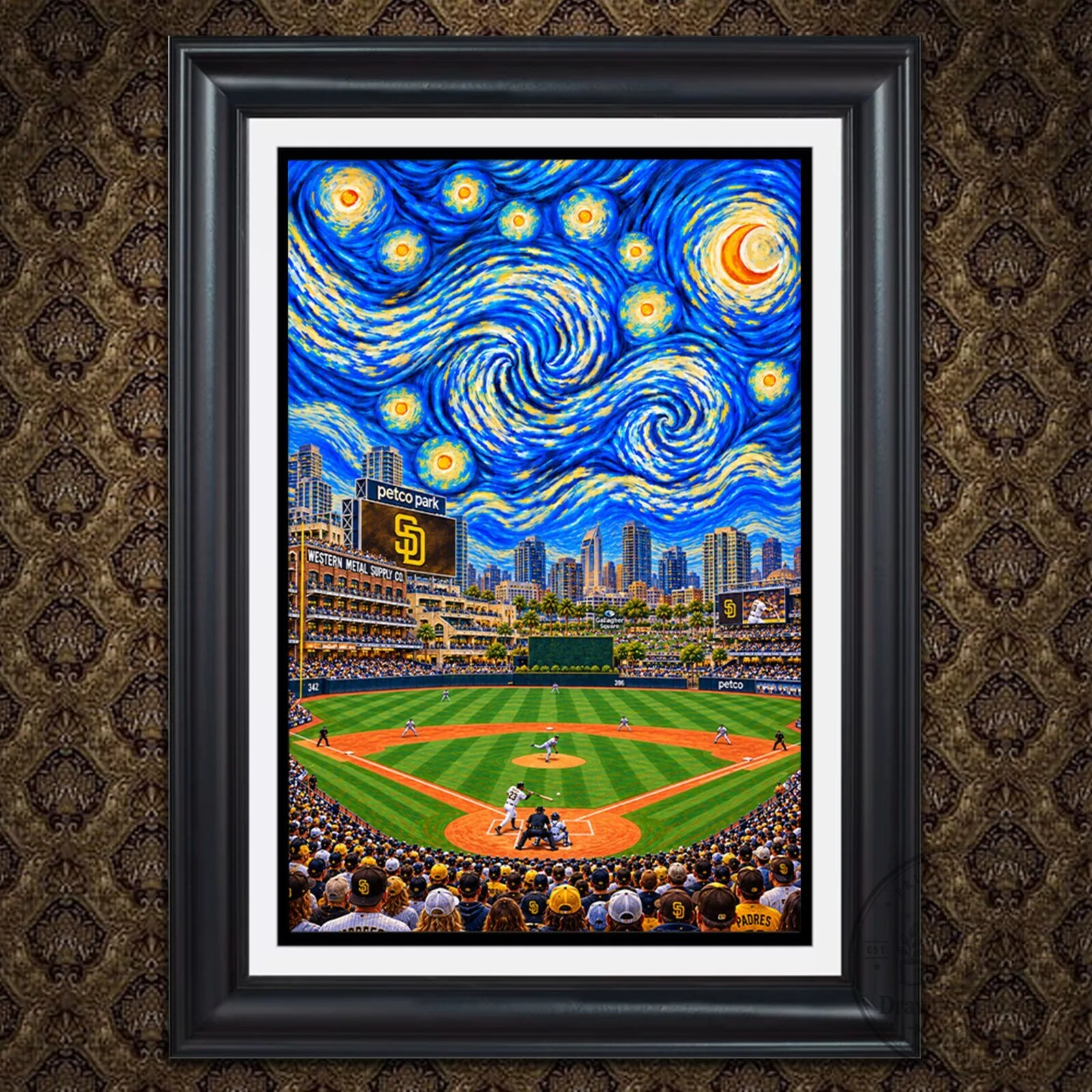 San Diego Padres Petco Park Starry Night Van Gogh Style Baseball Art Poster