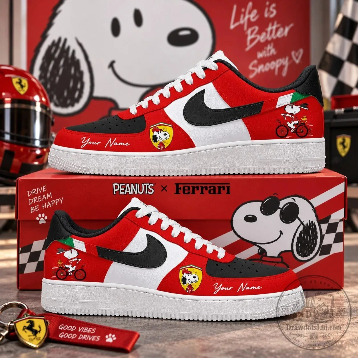 Snoopy Peanuts Ferrari Racing Personalized Low Top Sneakers Shoes