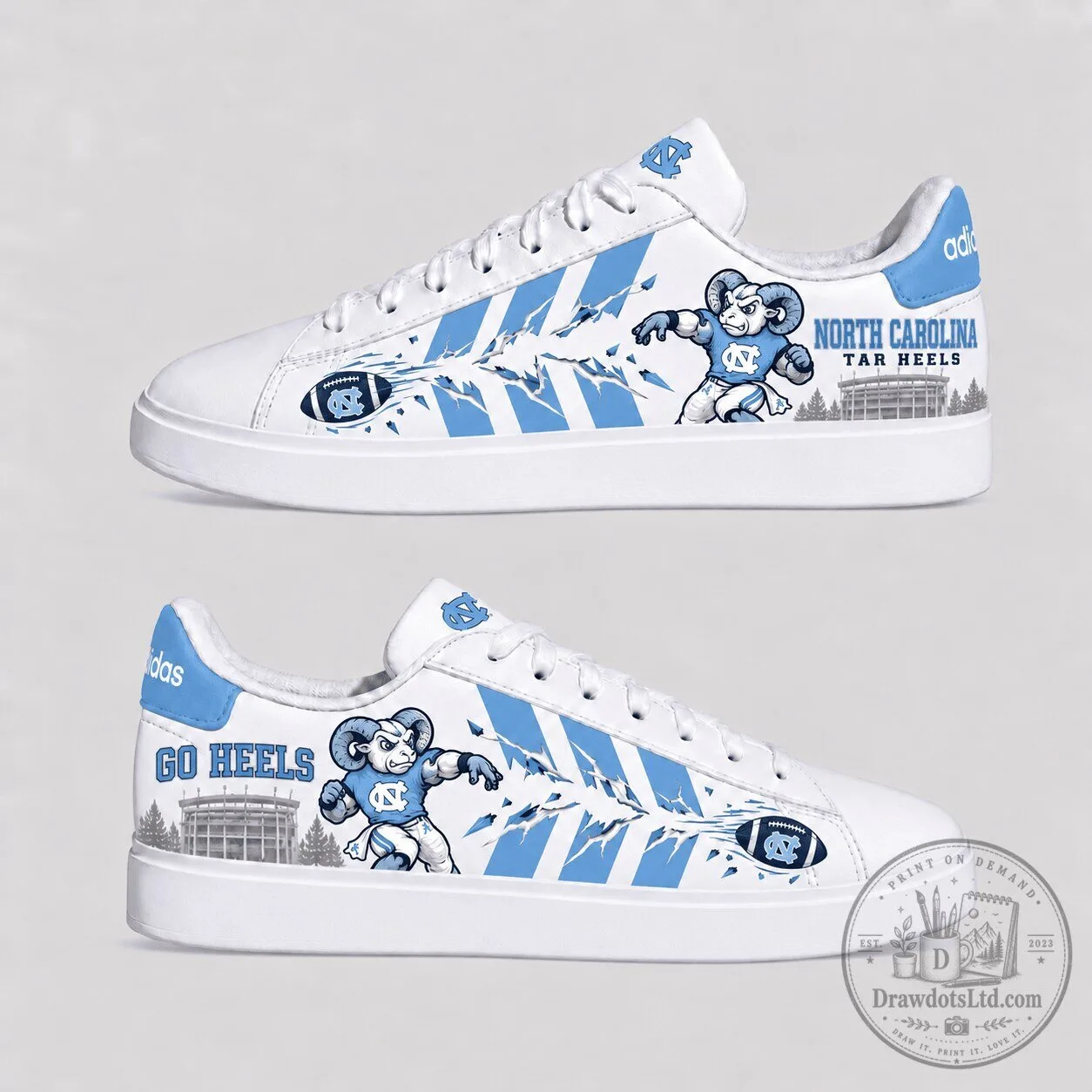 North Carolina Tar Heels Football Team Logo White Sneakers
