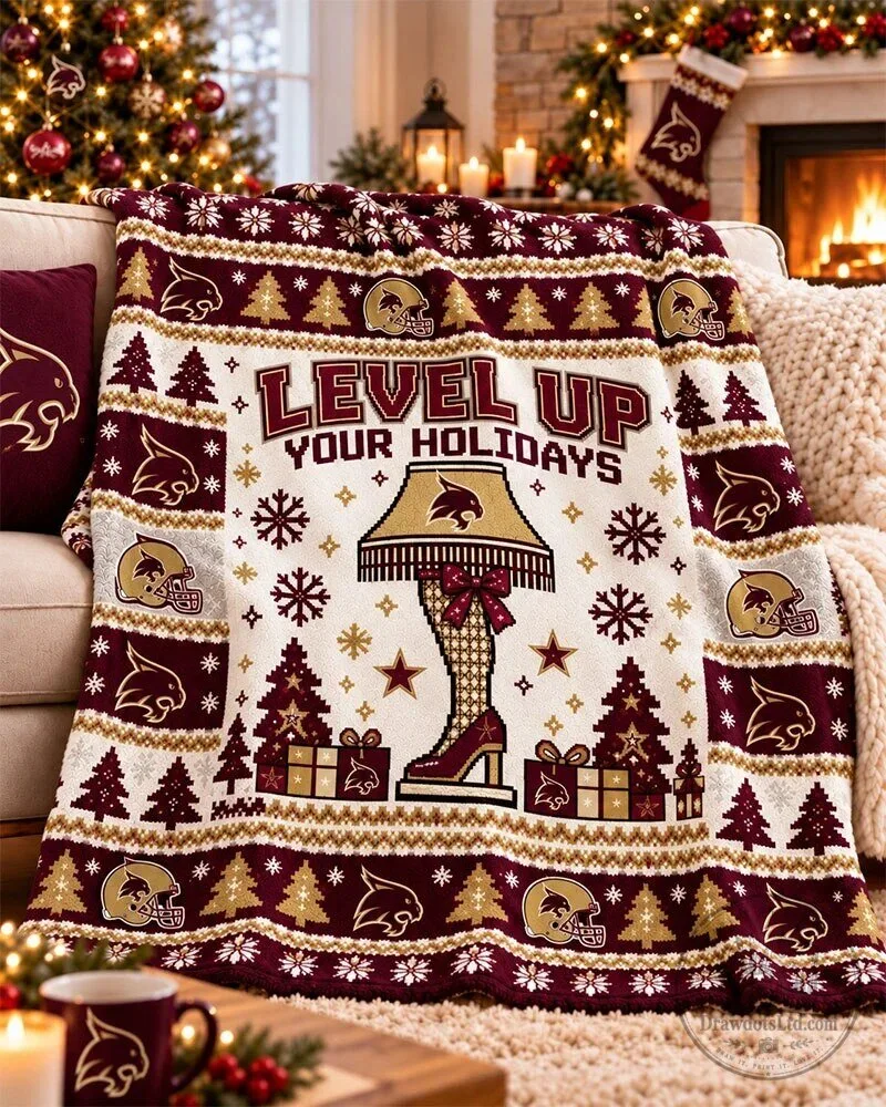Texas State Bobcats Level Up Your Holidays Christmas Flannel Blanket