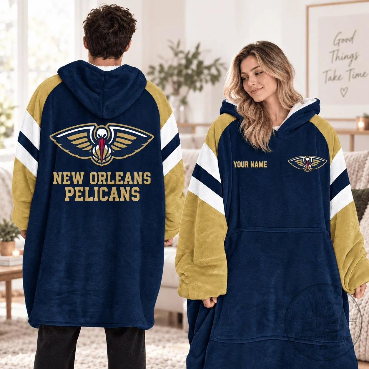 New Orleans Pelicans NBA Oversized Wearable Blanket Hoodie with Custom Name