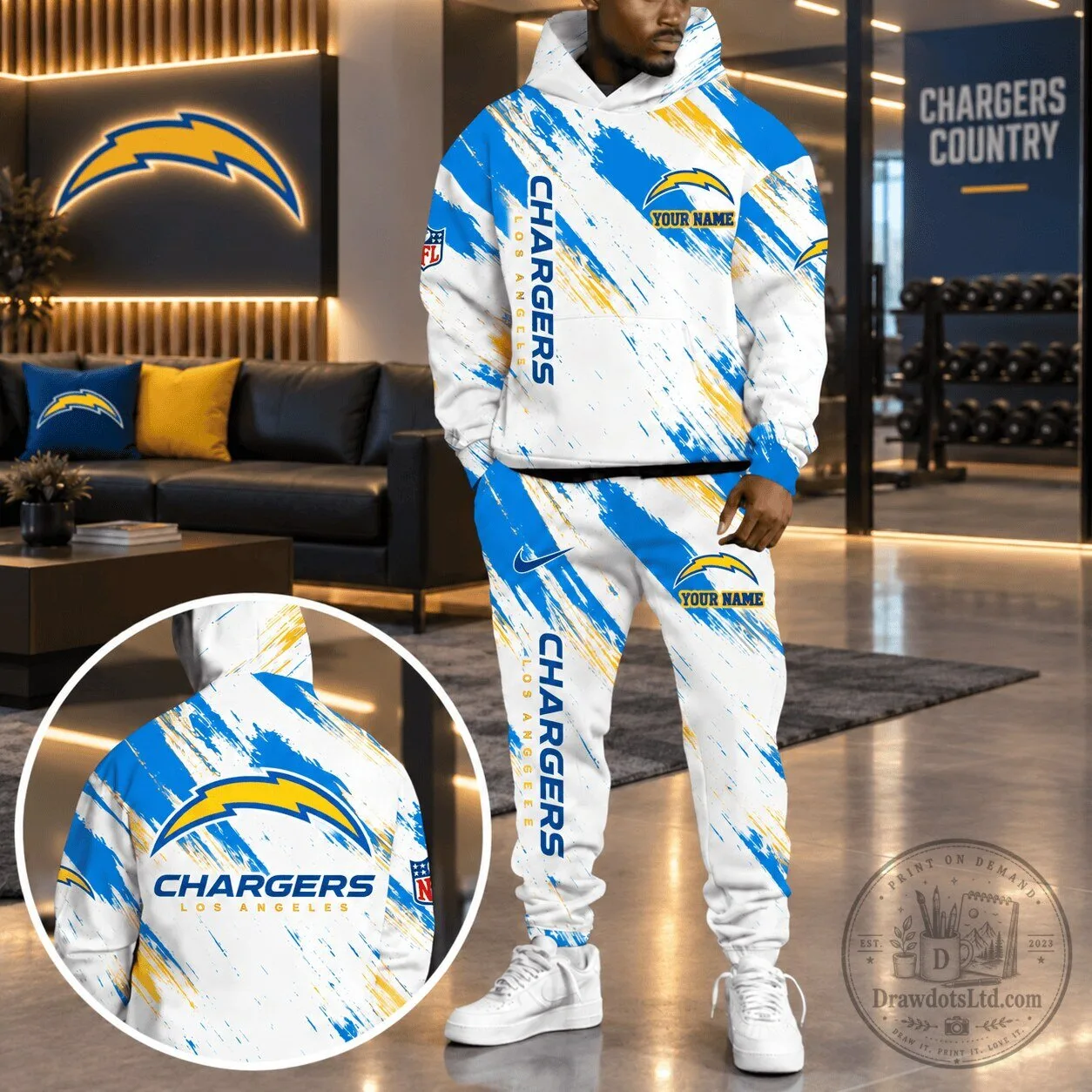 Los Angeles Chargers Personalized NFL Team White Paint Splatter Hoodie