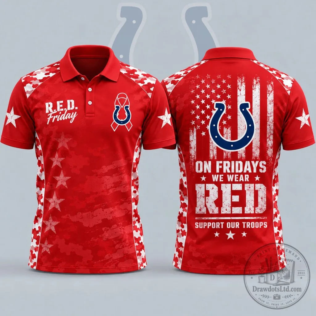 Indianapolis Colts R.E.D. Friday American Flag Military Camouflage All Over Print Polo Shirt Indianapolis Colts R.E.D. Friday American Flag Military Camouflage All Over Print Polo Shirt