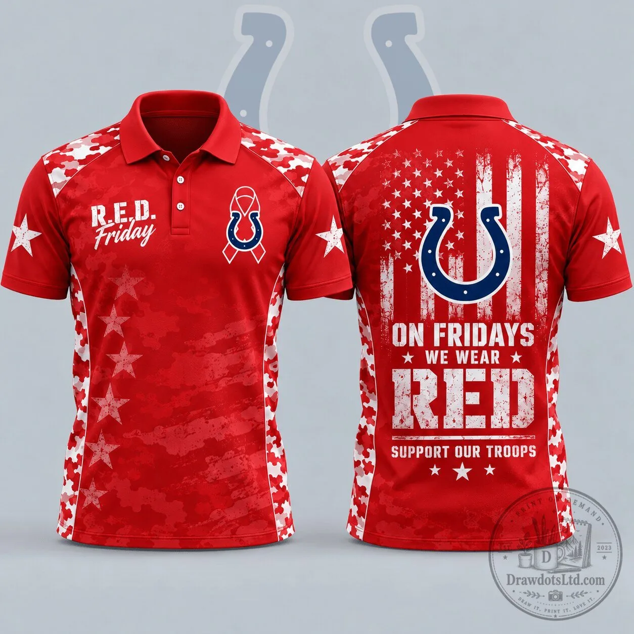 Indianapolis Colts R.E.D. Friday American Flag Military Camouflage All Over Print Polo Shirt
