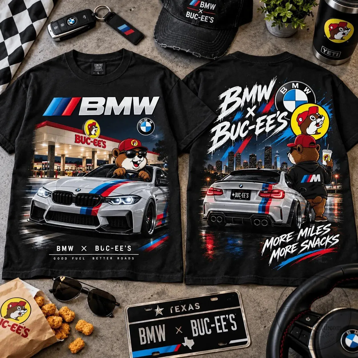 BMW Buc-ee’s Road Trip Shirt, More Miles More Snacks Car Enthusiast T-Shirt