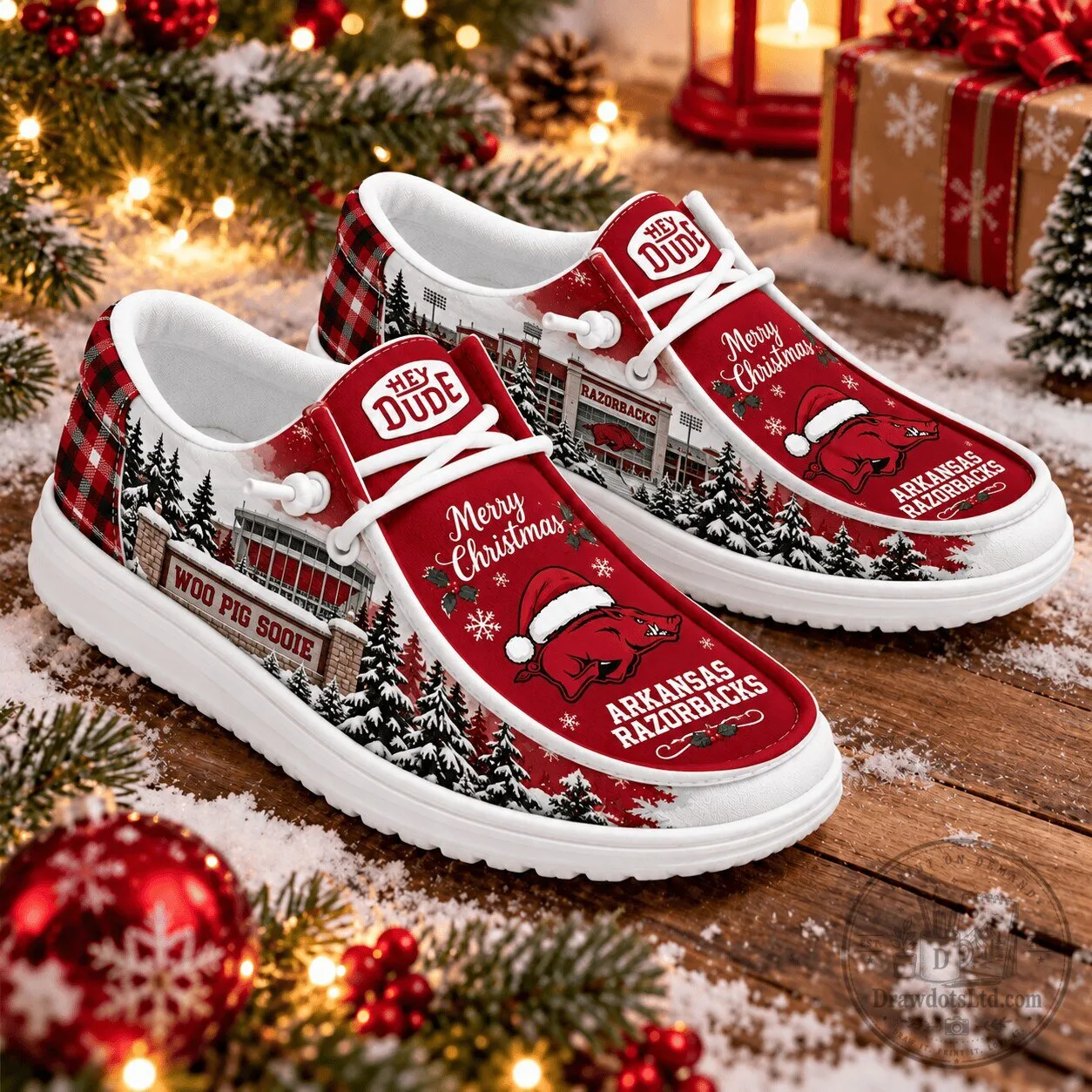 Arkansas Razorbacks Christmas Hey Dude Shoes - Merry Christmas Loafer Shoes