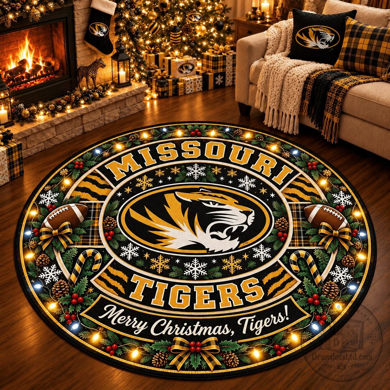 Missouri Tigers Christmas Round Rug - Festive Holiday Decor for Fans