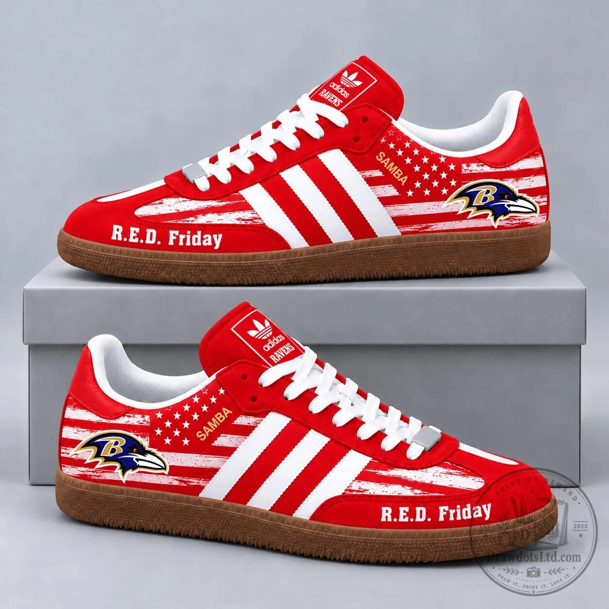 Patriotic American Flag Samba OG Shoes for Baltimore Ravens NFL R.E.D. Friday