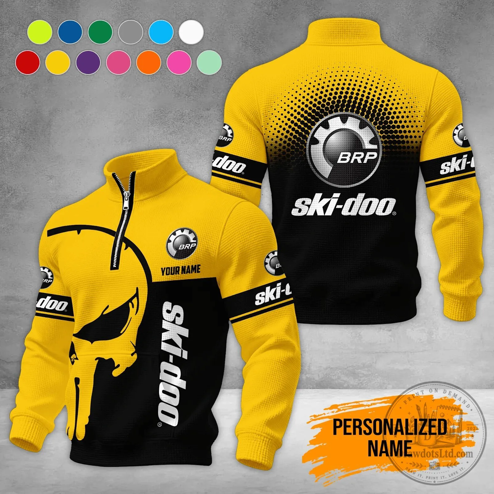Ski-Doo BRP Skull Design Personalized Quarter-Zip Pullover Sweatshirt