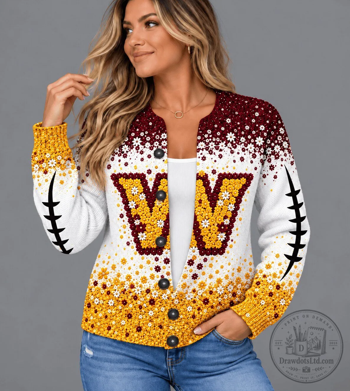 Washington Commanders Football Team Floral Design Women's Cardigan Sweater