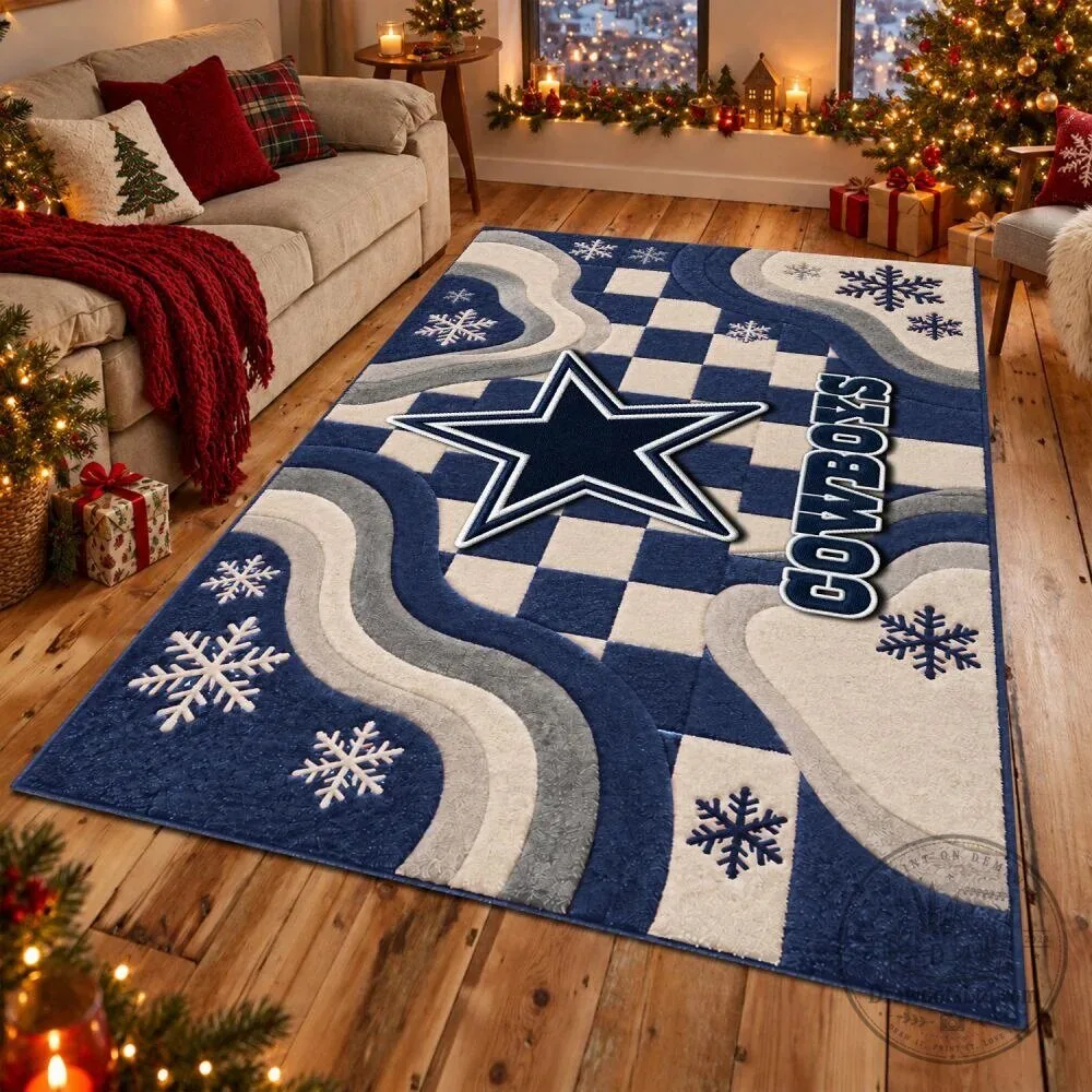 Dallas Cowboys Christmas Snowflake Checkered Area Rug
