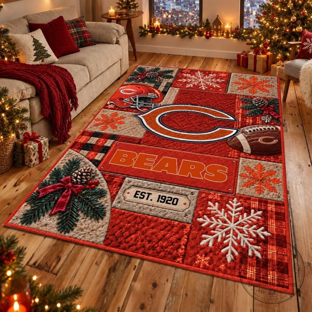 Chicago Bears Christmas Holiday Winter Snowflake NFL Football Team Rug