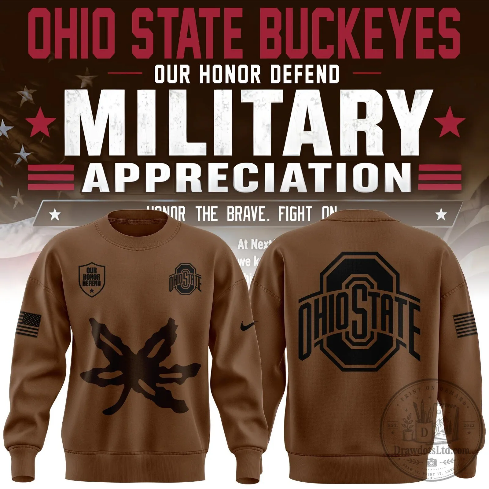 Ohio State Football Buckeyes Military Appreciation Brown Sweatshirt