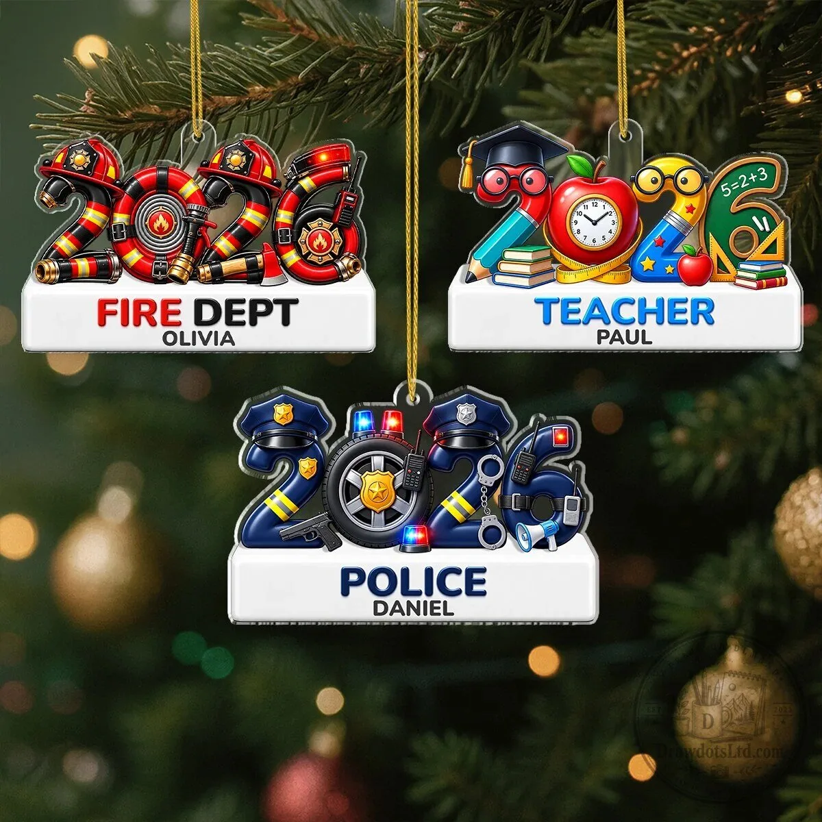 Personalized Firefighter Police Teacher Christmas Tree Ornament