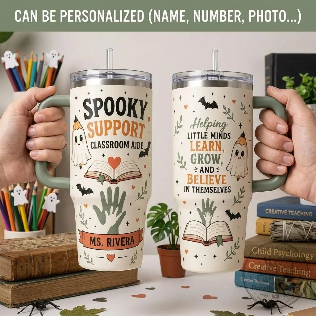 Spooky Support Classroom Aide Halloween Teacher Appreciation Tumbler with Handle