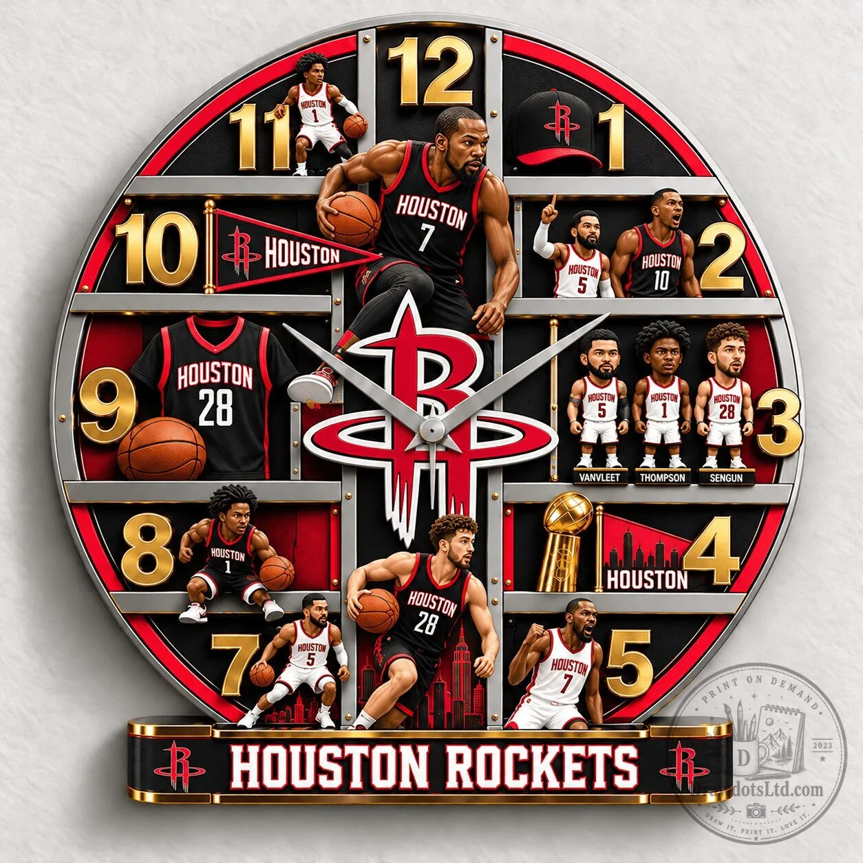 Houston Rockets Basketball Team Players Wall Clock Gift