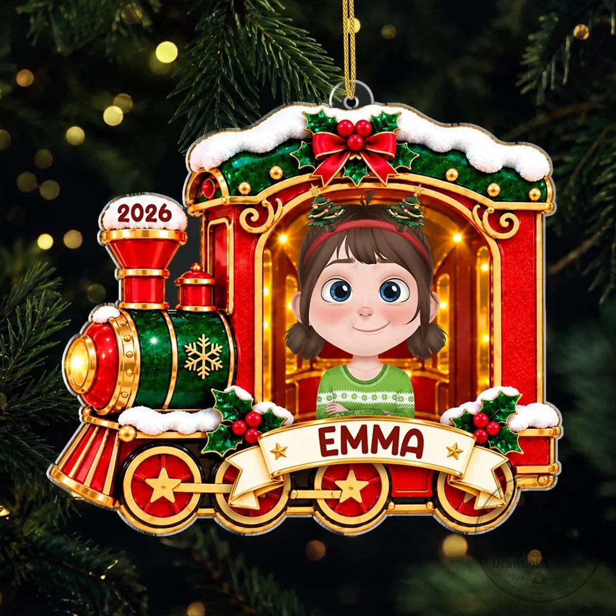 Personalized Christmas Train Ornament with Custom Name and Year for Kids