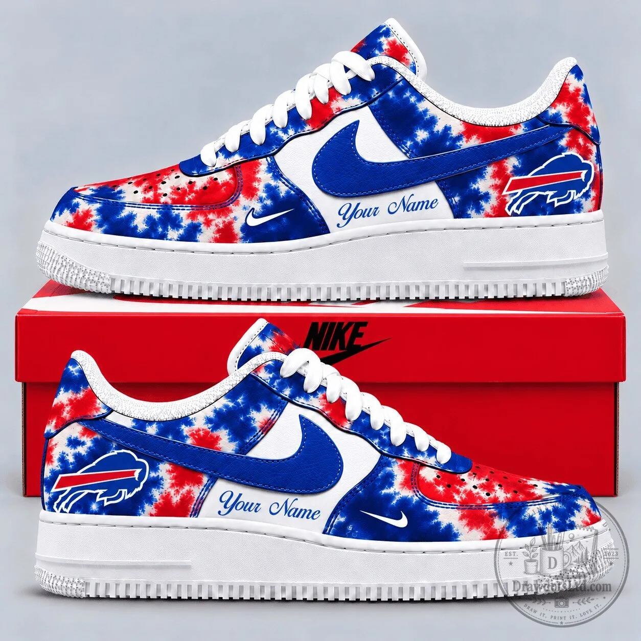 Buffalo Bills NFL Tie Dye Custom Name Air Force 1 Style Sneakers