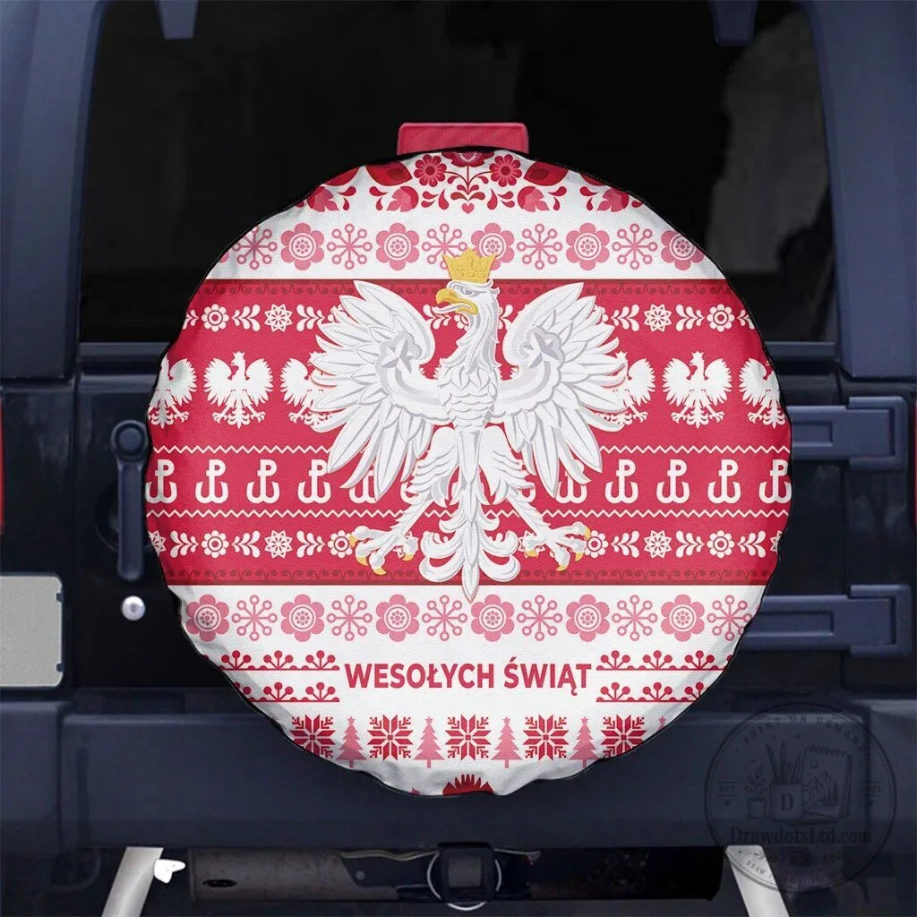 Polish Christmas Wesołych Świąt White Eagle Spare Tire Cover