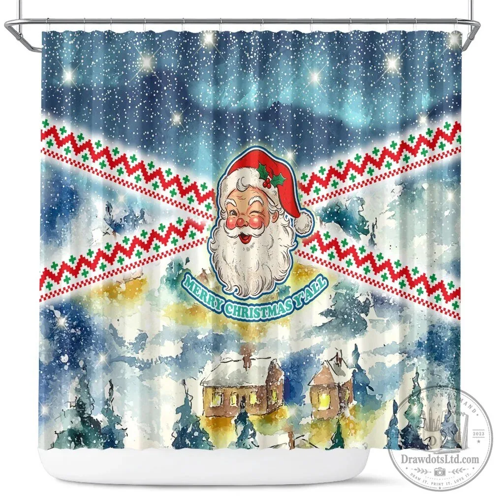 Vintage Winking Santa Claus Merry Christmas Y'all Snowy Winter Shower Curtain