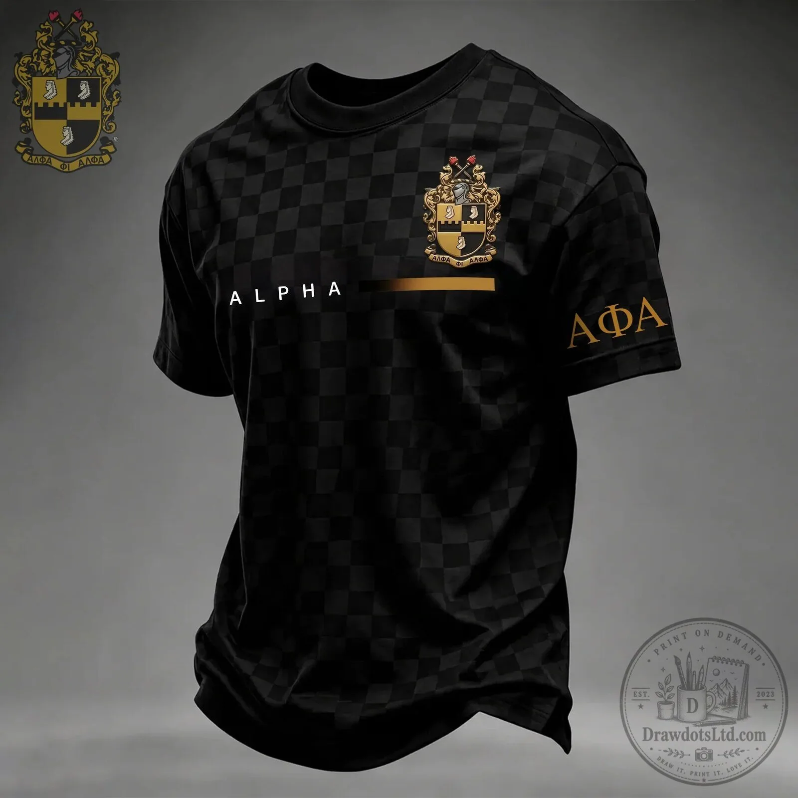 Alpha Phi Alpha Fraternity Black Checkered Greek Letter T-Shirt