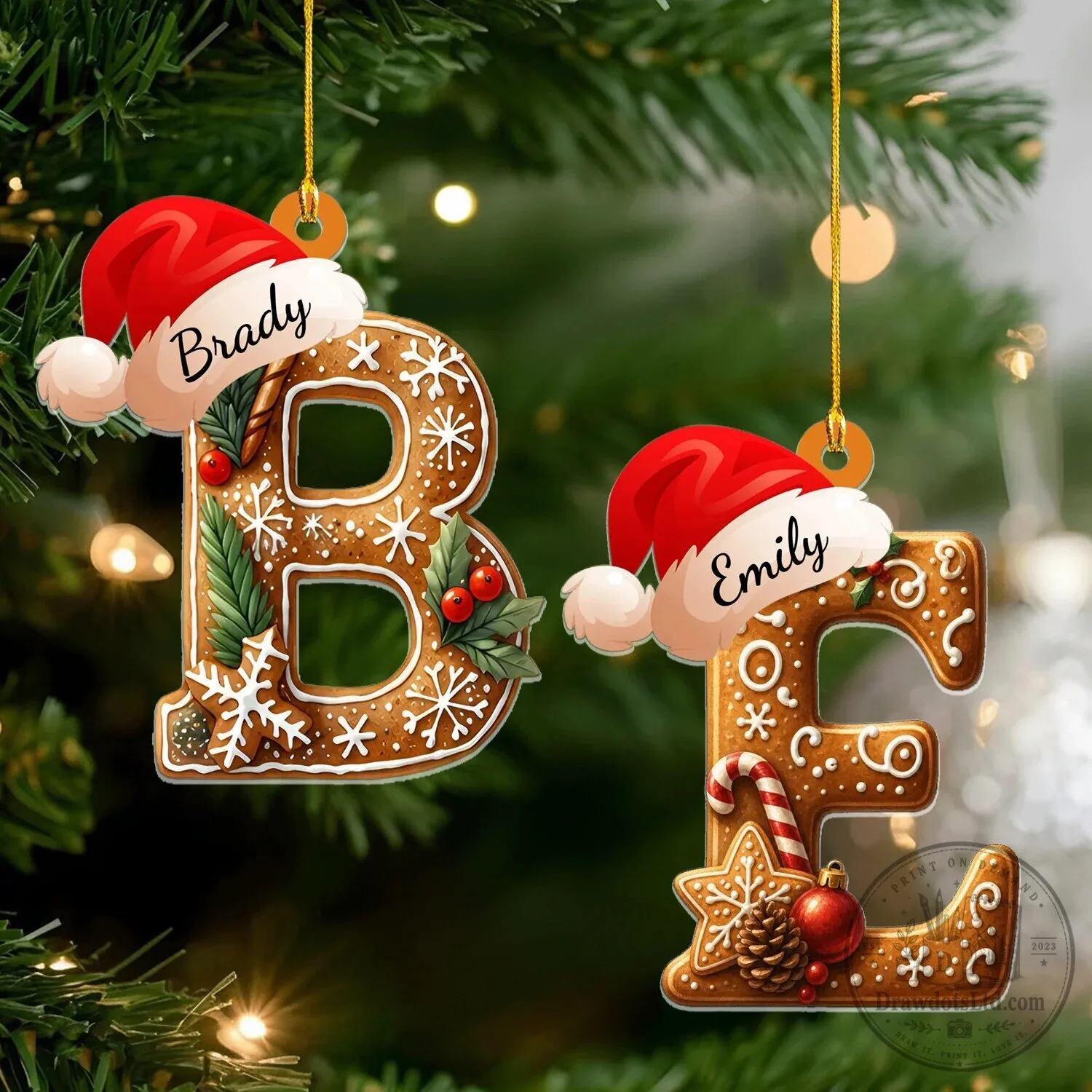 Personalized Gingerbread Letter Christmas Tree Ornament